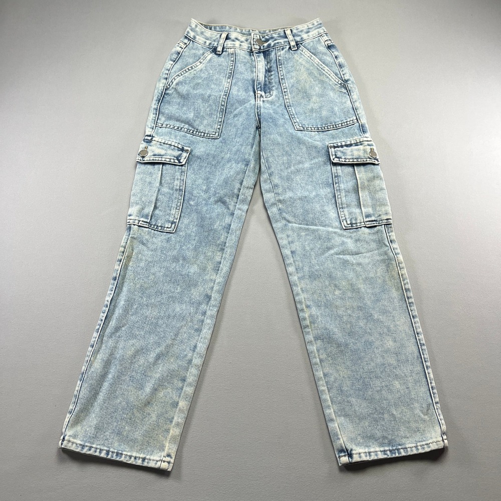 NVFelix Jeans Womens XS Blue Denim Cotton Mid Rise Cargo Pockets Straight Leg